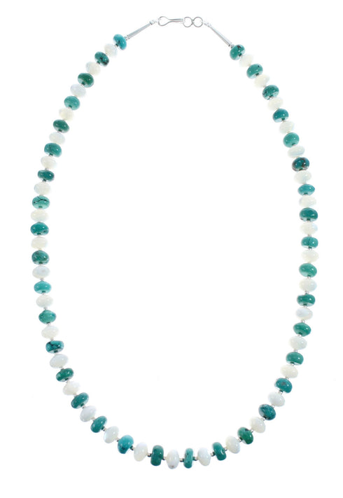 Native American Sterling Silver Turquoise And Mother of Pearl Bead Necklace AX126059